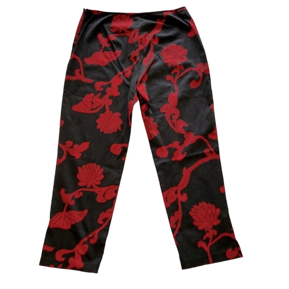 Vintage Sigrid Olsen Sport | Ankle Cigarette Pants Floral Festive Black/Red 14